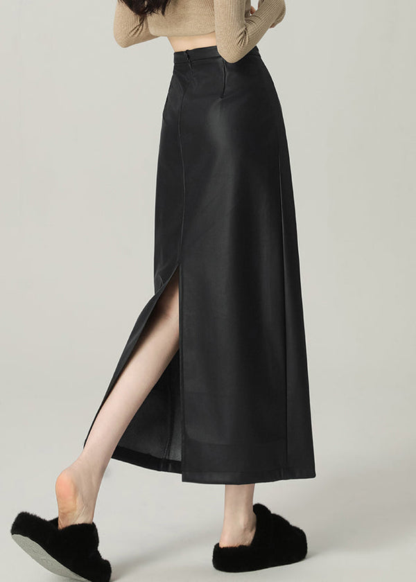 Modern Black Zippered Side Open Faux Leather Skirts Winter WL004 OM-CS241108