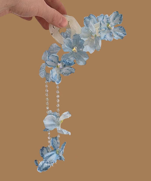 Blue Floral Beading Modern Alloy Hairpin Tassel FashionChic
