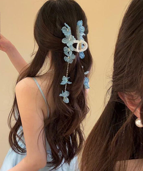 Blue Floral Beading Modern Alloy Hairpin Tassel FashionChic