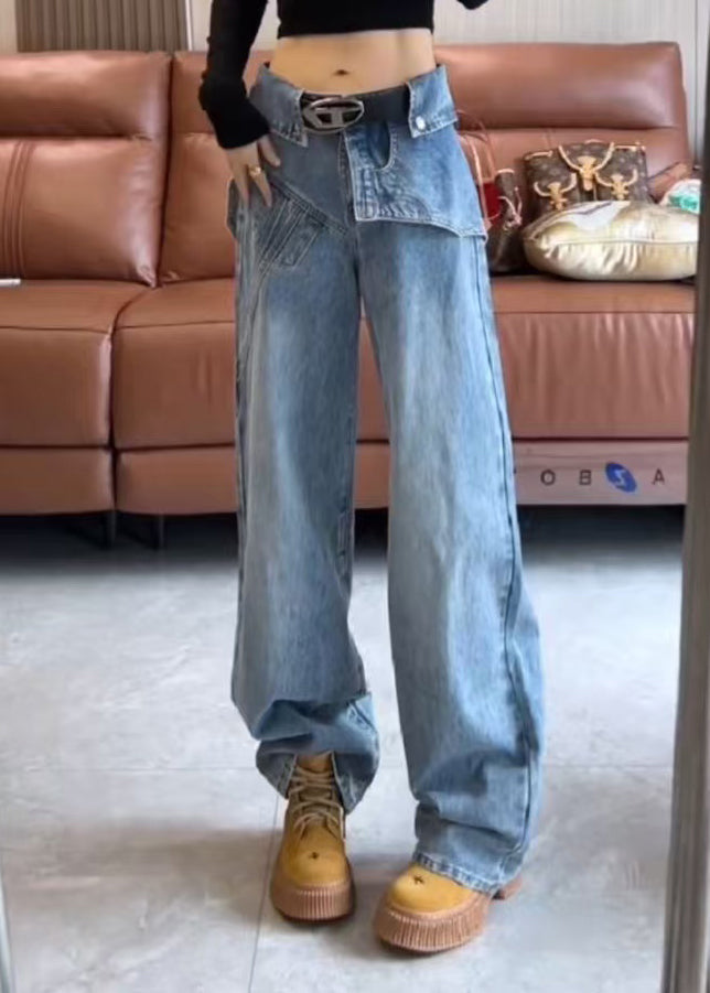 High Blue Waist Pants Spring Asymmetrical Modern Denim FashionChic
