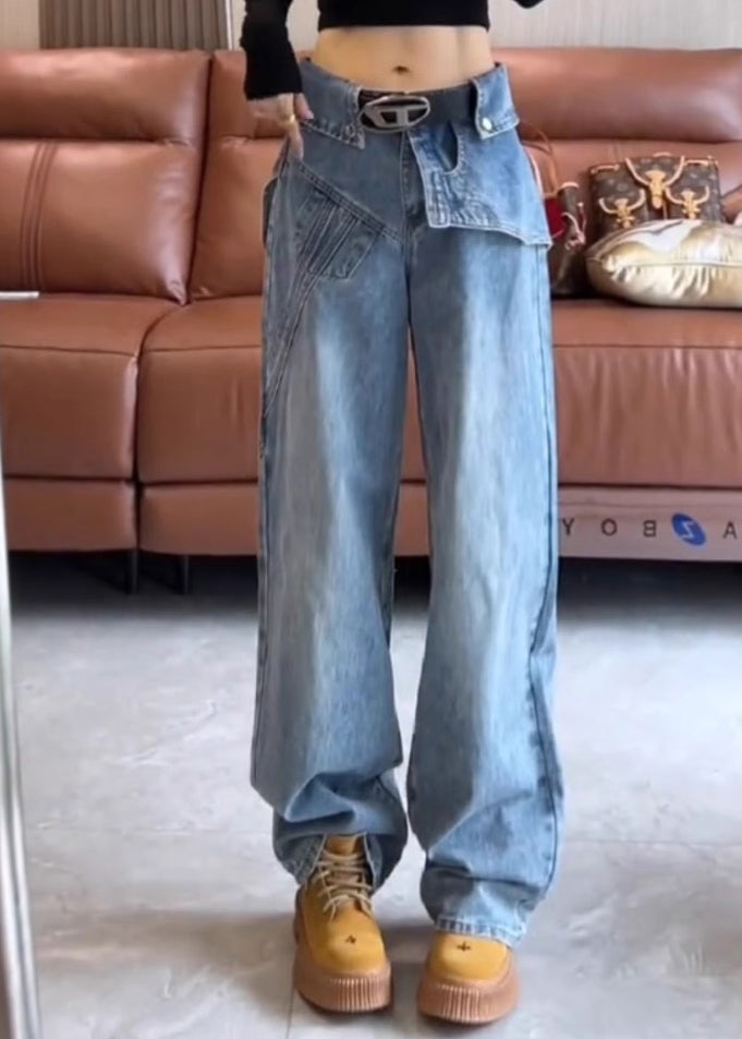 High Blue Waist Pants Spring Asymmetrical Modern Denim FashionChic
