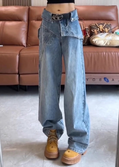 High Blue Waist Pants Spring Asymmetrical Modern Denim FashionChic