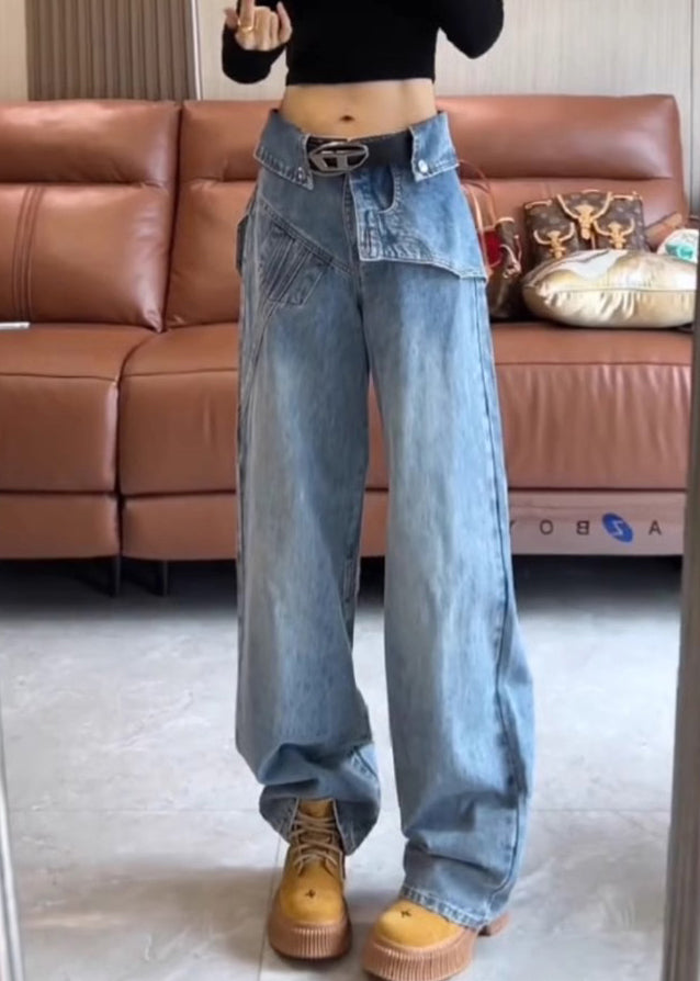 High Blue Waist Pants Spring Asymmetrical Modern Denim FashionChic