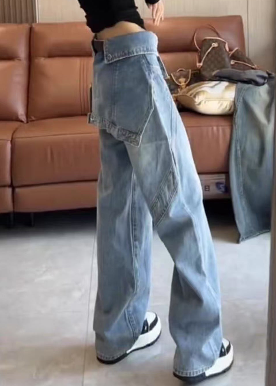 High Blue Waist Pants Spring Asymmetrical Modern Denim FashionChic