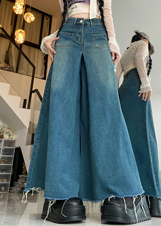 Modern Blue Button Pockets High Waist Denim Pants Fall PP012 OM-NZ240827