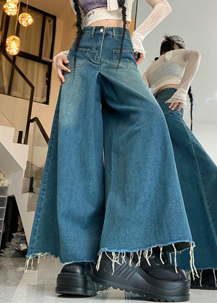 Modern Blue Button Pockets High Waist Denim Pants Fall PP012 OM-NZ240827