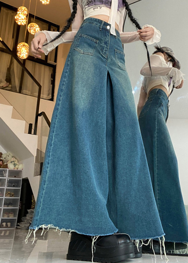 Modern Blue Button Pockets High Waist Denim Pants Fall PP012 OM-NZ240827