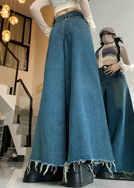 Modern Blue Button Pockets High Waist Denim Pants Fall PP012 OM-NZ240827