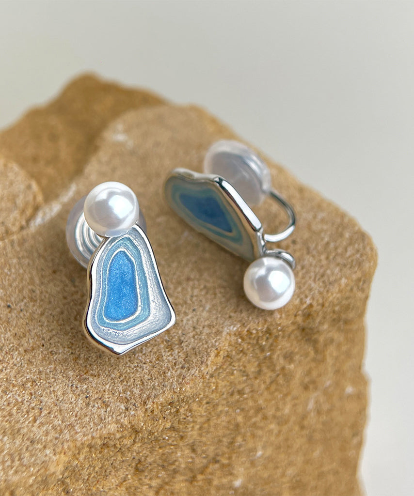 Modern Glaze Copper Pearl Stud Blue Earrings Drip FashionChic