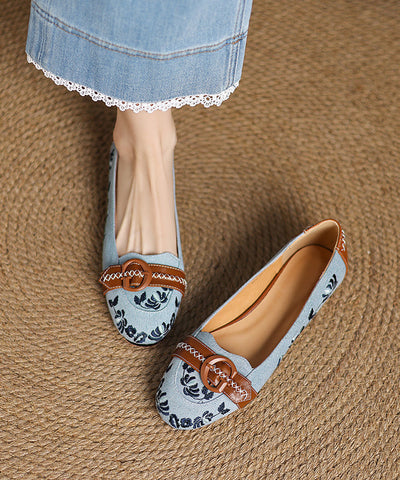 Blue Feet Modern Embroidered Shoes Flat Splicing Denim FashionChic