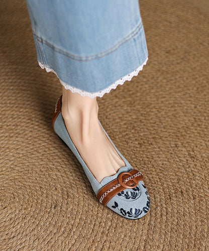 Blue Feet Modern Embroidered Shoes Flat Splicing Denim FashionChic