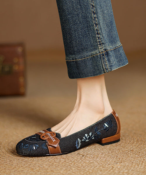 Blue Feet Modern Embroidered Shoes Flat Splicing Denim FashionChic