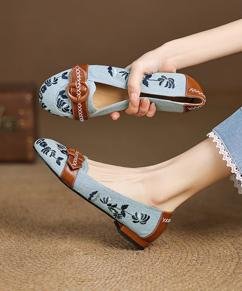 Blue Feet Modern Embroidered Shoes Flat Splicing Denim FashionChic
