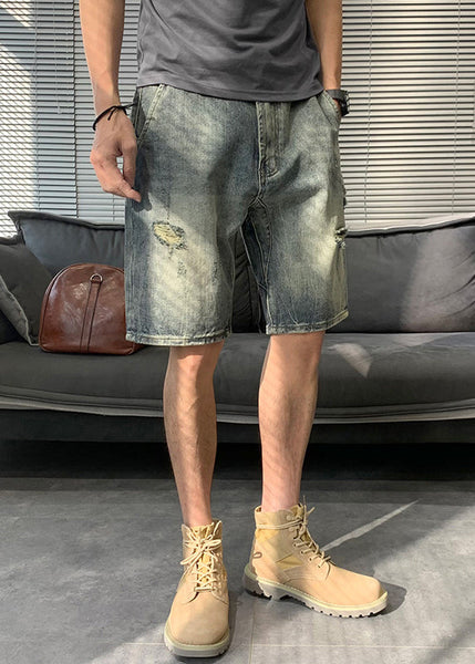 Modern Blue Hole Pockets Denim Mens Shorts Summer YL016 ABC