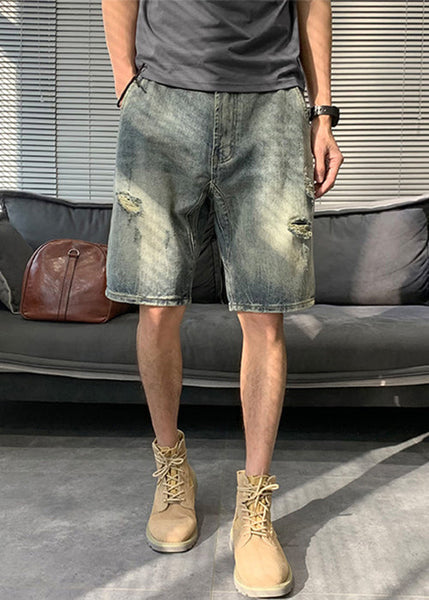 Modern Blue Hole Pockets Denim Mens Shorts Summer YL016 ABC