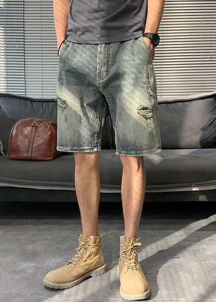 Modern Blue Hole Pockets Denim Mens Shorts Summer YL016 ABC