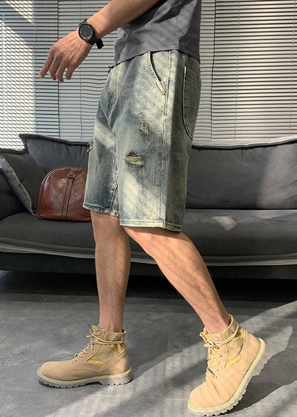 Modern Blue Hole Pockets Denim Mens Shorts Summer YL016 ABC