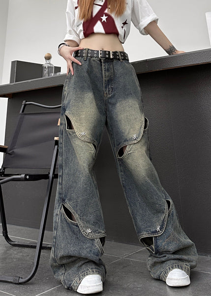 Modern Blue Hollow Out High Waist Denim Pants Summer PP035 OM-NZ240827