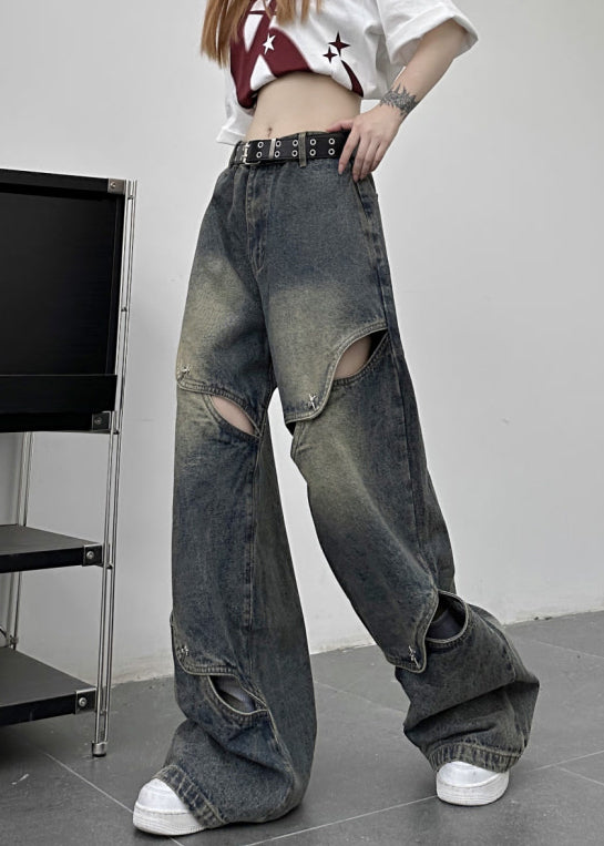 Modern Blue Hollow Out High Waist Denim Pants Summer PP035 OM-NZ240827
