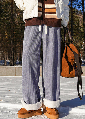 Modern Blue Lace Up Elastic Waist Warm Fleece Mens Pants Winter RM046 ABC