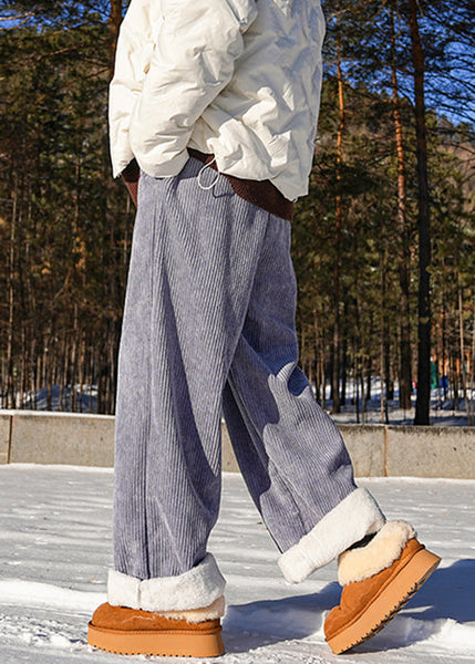 Modern Blue Lace Up Elastic Waist Warm Fleece Mens Pants Winter RM046 ABC