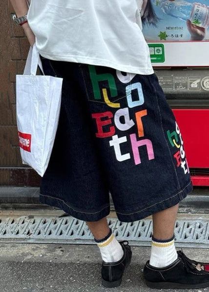 High Crop Blue Letter Summer Waist Mens Modern Denim Pants FashionChic