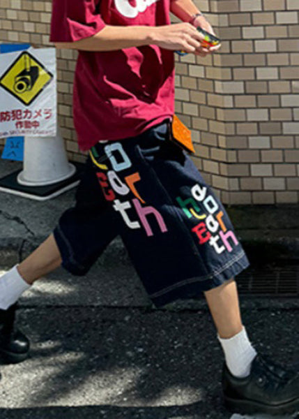 High Crop Blue Letter Summer Waist Mens Modern Denim Pants FashionChic