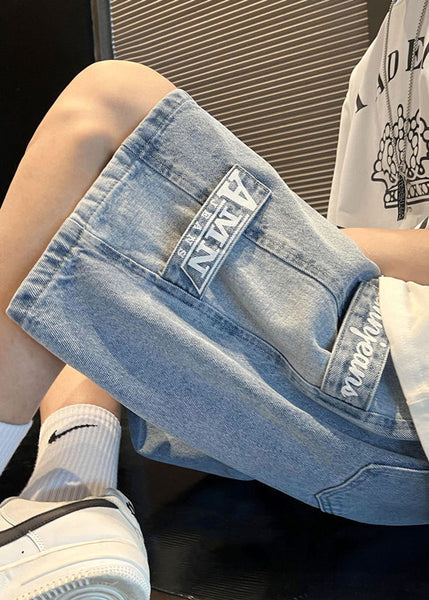 Modern Blue Letter Pockets Patchwork Denim Men Shorts Summer YL032 ABC
