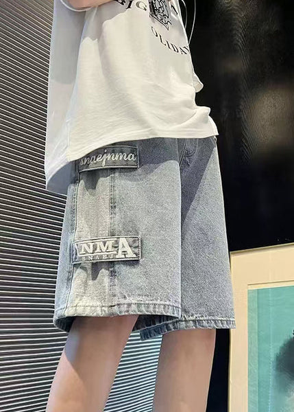 Modern Blue Letter Pockets Patchwork Denim Men Shorts Summer YL032 ABC
