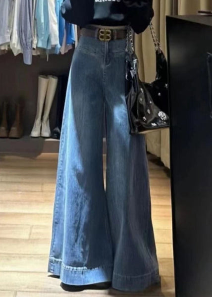 Modern Blue Original Design High Waist Denim Wide Leg Pants Fall WY008 OM-OL241106