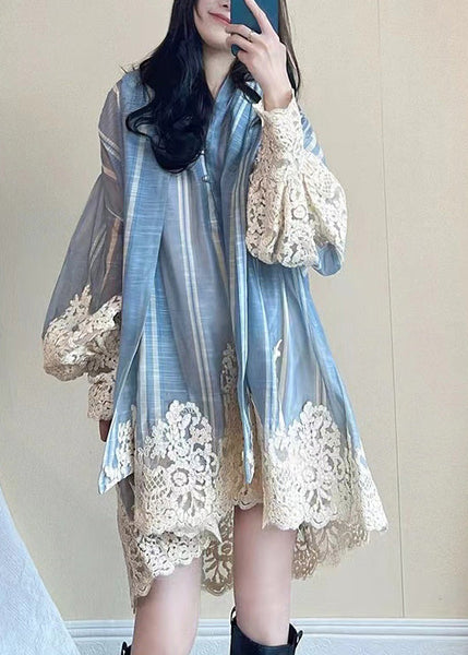 Dress Oversized Shirt Blue Sleeve Patchwork Modern Lantern FashionChic