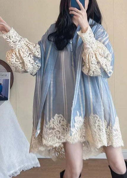Dress Oversized Shirt Blue Sleeve Patchwork Modern Lantern FashionChic