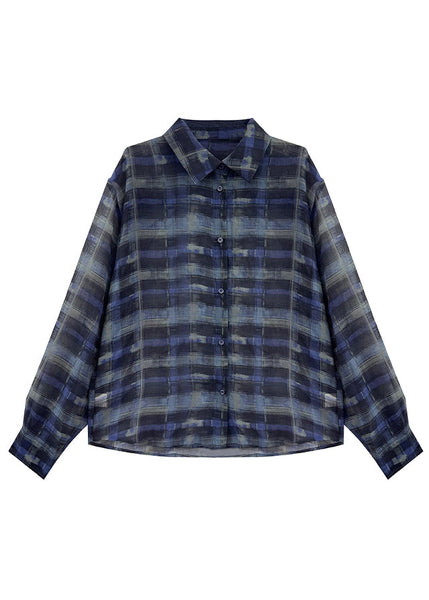 Chiffon Piece Outfits Summer Two Set Blue Plaid Modern Oversized FashionChic