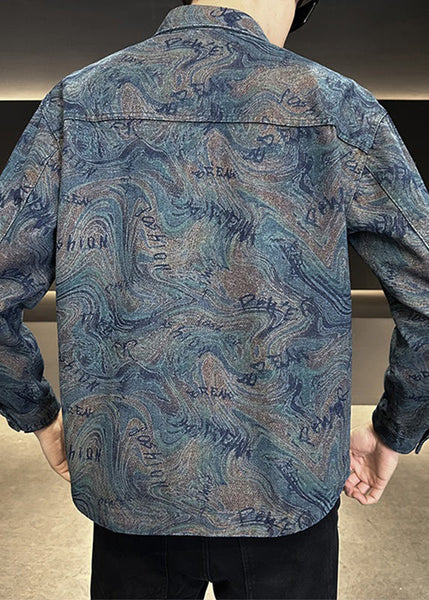 Blue TC050 Denim Spring Modern Button Peter Collar Men Coat Pan