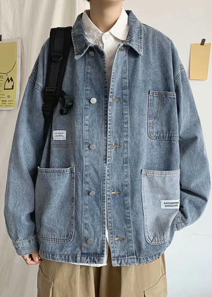 Blue Peter Denim Pan Mens Coats Collar Spring Pockets Modern FashionChic