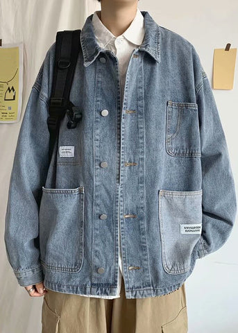 Blue Peter Denim Pan Mens Coats Collar Spring Pockets Modern FashionChic