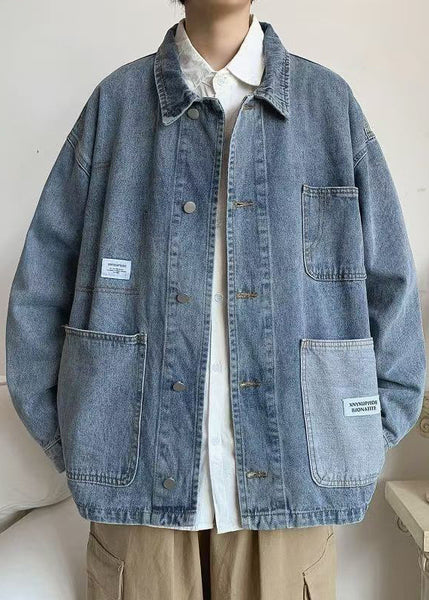 Blue Peter Denim Pan Mens Coats Collar Spring Pockets Modern FashionChic