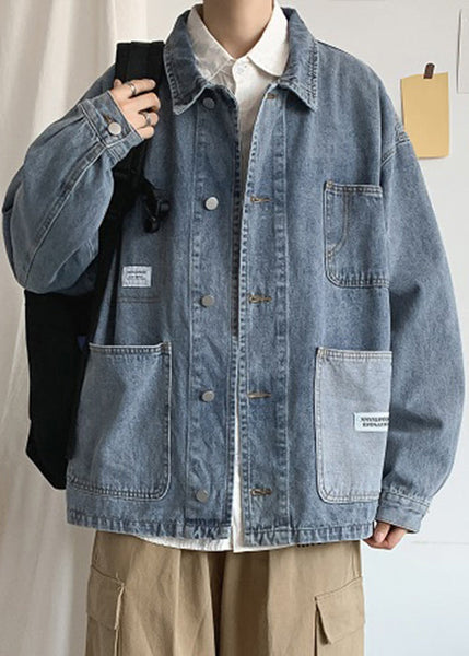 Blue Peter Denim Pan Mens Coats Collar Spring Pockets Modern FashionChic