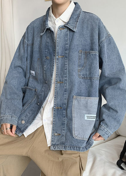 Blue Peter Denim Pan Mens Coats Collar Spring Pockets Modern FashionChic