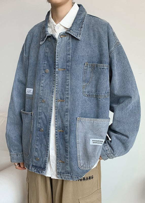 Blue Peter Denim Pan Mens Coats Collar Spring Pockets Modern FashionChic