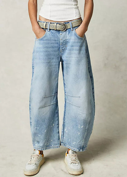 Waist Denim Pants Modern Blue Crop High Summer Pockets FashionChic
