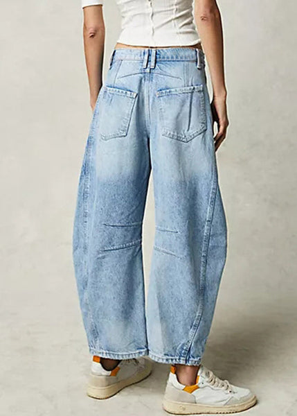 Waist Denim Pants Modern Blue Crop High Summer Pockets FashionChic