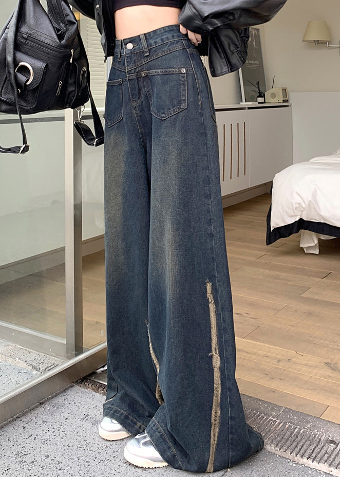 Modern Blue Pockets High Waist Denim Wide Leg Pants Fall PP041 OM-NZ240827