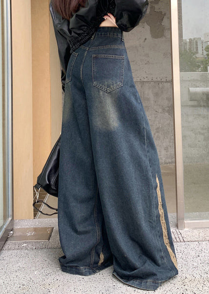 Modern Blue Pockets High Waist Denim Wide Leg Pants Fall PP041 OM-NZ240827