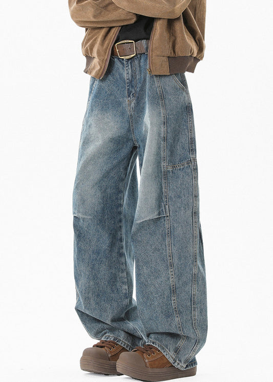 Pockets Pants Waist High Blue Summer Denim Men Modern Patchwork FashionChic