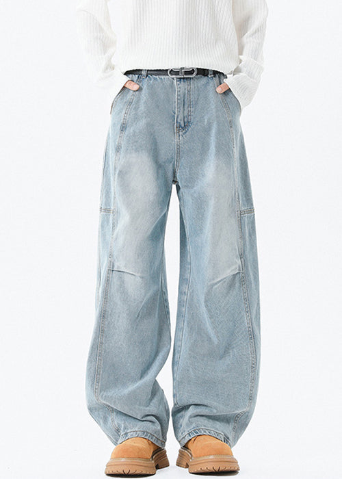 Pockets Pants Waist High Blue Summer Denim Men Modern Patchwork FashionChic