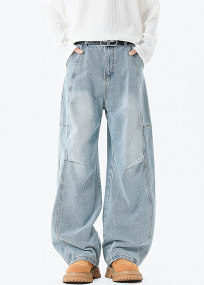 Pockets Pants Waist High Blue Summer Denim Men Modern Patchwork FashionChic