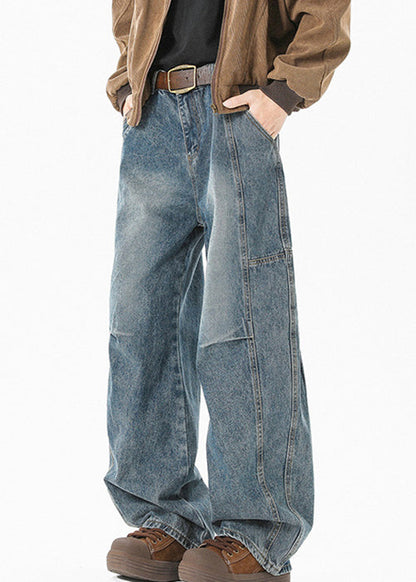 Pockets Pants Waist High Blue Summer Denim Men Modern Patchwork FashionChic