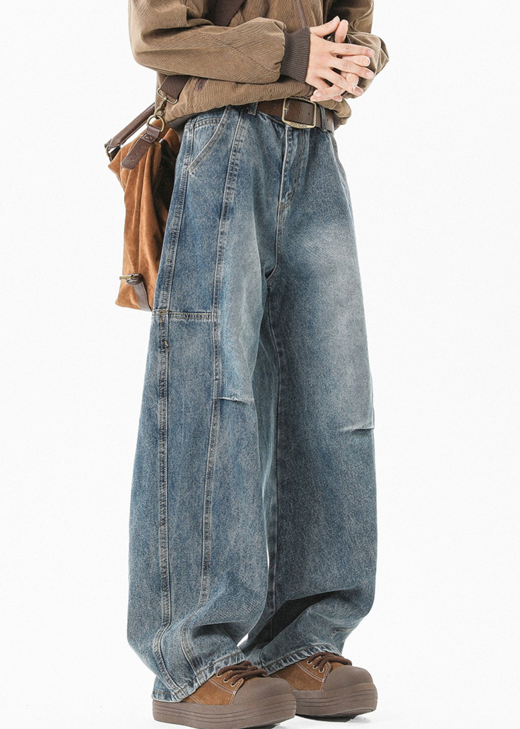 Pockets Pants Waist High Blue Summer Denim Men Modern Patchwork FashionChic