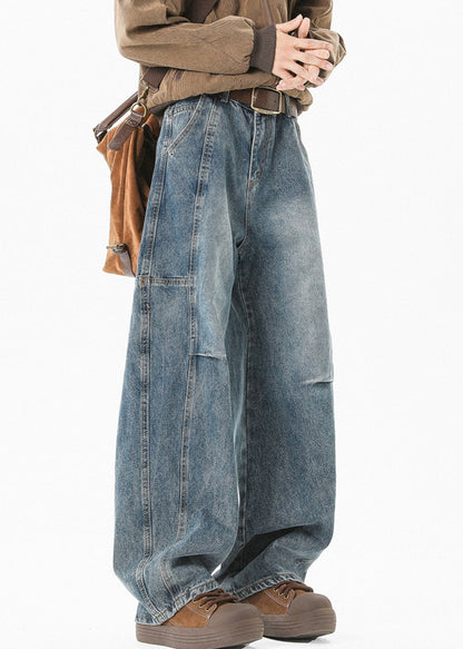 Pockets Pants Waist High Blue Summer Denim Men Modern Patchwork FashionChic